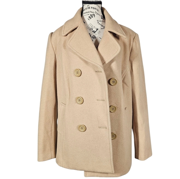 Chadwicks 100% Wool Camel Double-Breasted Peacoat with Wide Lapel Collar Size 14 - Picture 1 of 7